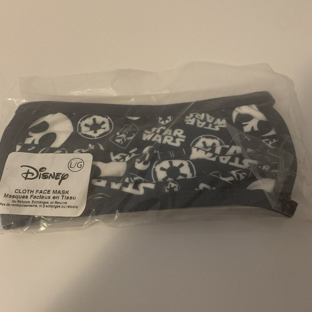 New Sealed Disney Parks Star Wars Logo Pattern Navy Cloth Face Mask Size Large